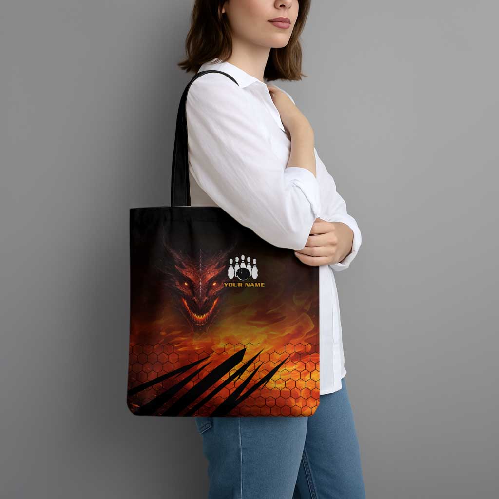 Custom Fiery Dragon Bowling Tote Bag with Flaming Ball and Hexagon Flame Pattern - Wonder Print Shop