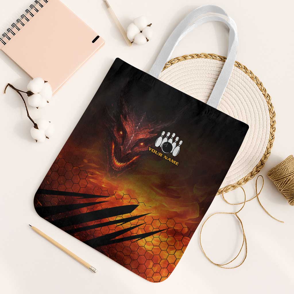 Custom Fiery Dragon Bowling Tote Bag with Flaming Ball and Hexagon Flame Pattern - Wonder Print Shop