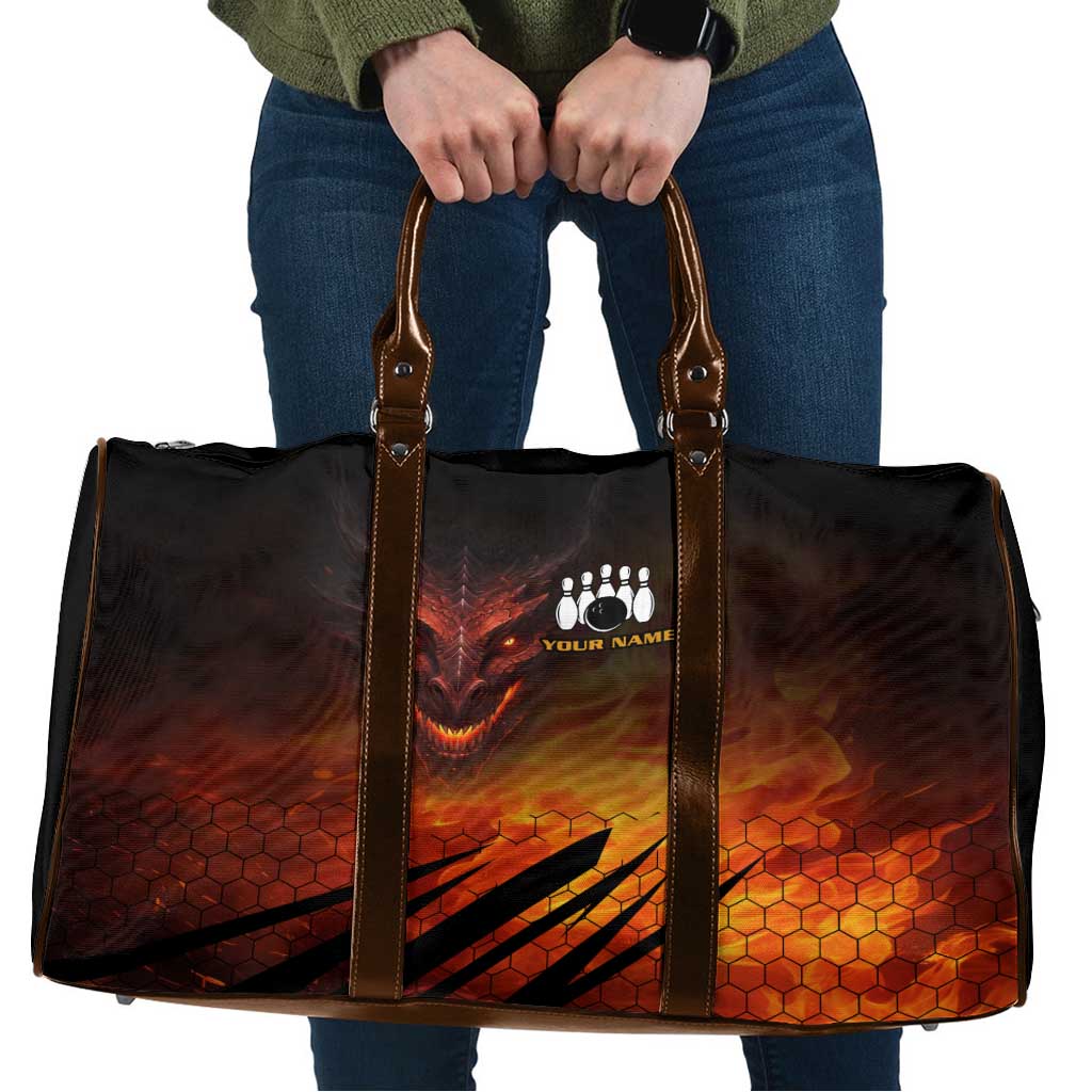 Custom Fiery Dragon Bowling Travel Bag with Flaming Ball and Hexagon Flame Pattern - Wonder Print Shop