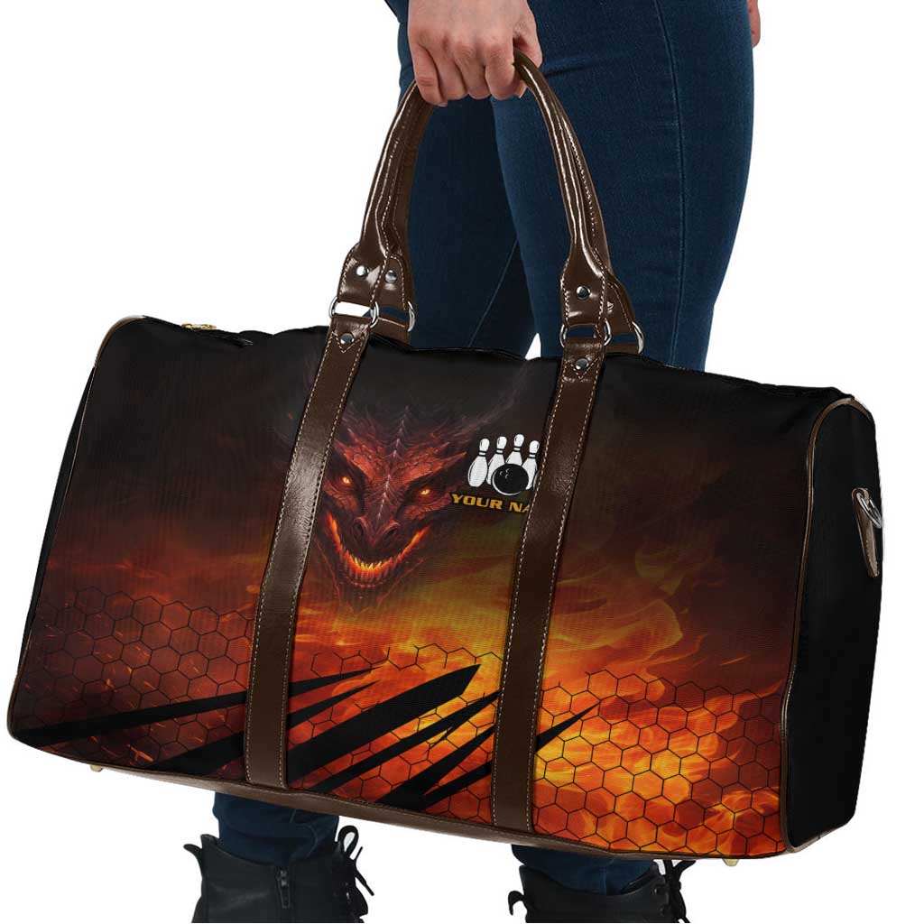 Custom Fiery Dragon Bowling Travel Bag with Flaming Ball and Hexagon Flame Pattern - Wonder Print Shop