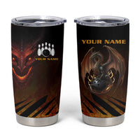 Custom Fiery Dragon Bowling Tumbler Cup with Flaming Ball and Hexagon Flame Pattern - Wonder Print Shop