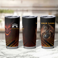 Custom Fiery Dragon Bowling Tumbler Cup with Flaming Ball and Hexagon Flame Pattern - Wonder Print Shop
