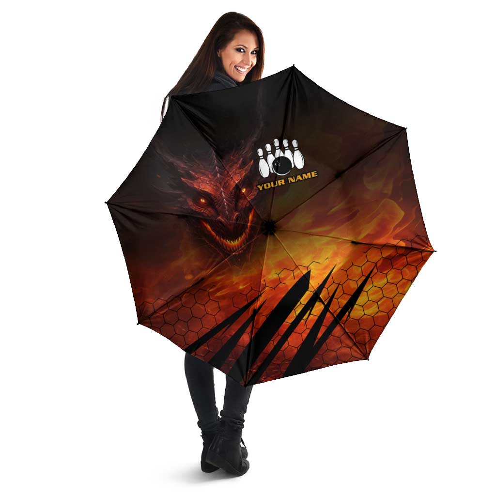 Custom Fiery Dragon Bowling Umbrella with Flaming Ball and Hexagon Flame Pattern - Wonder Print Shop