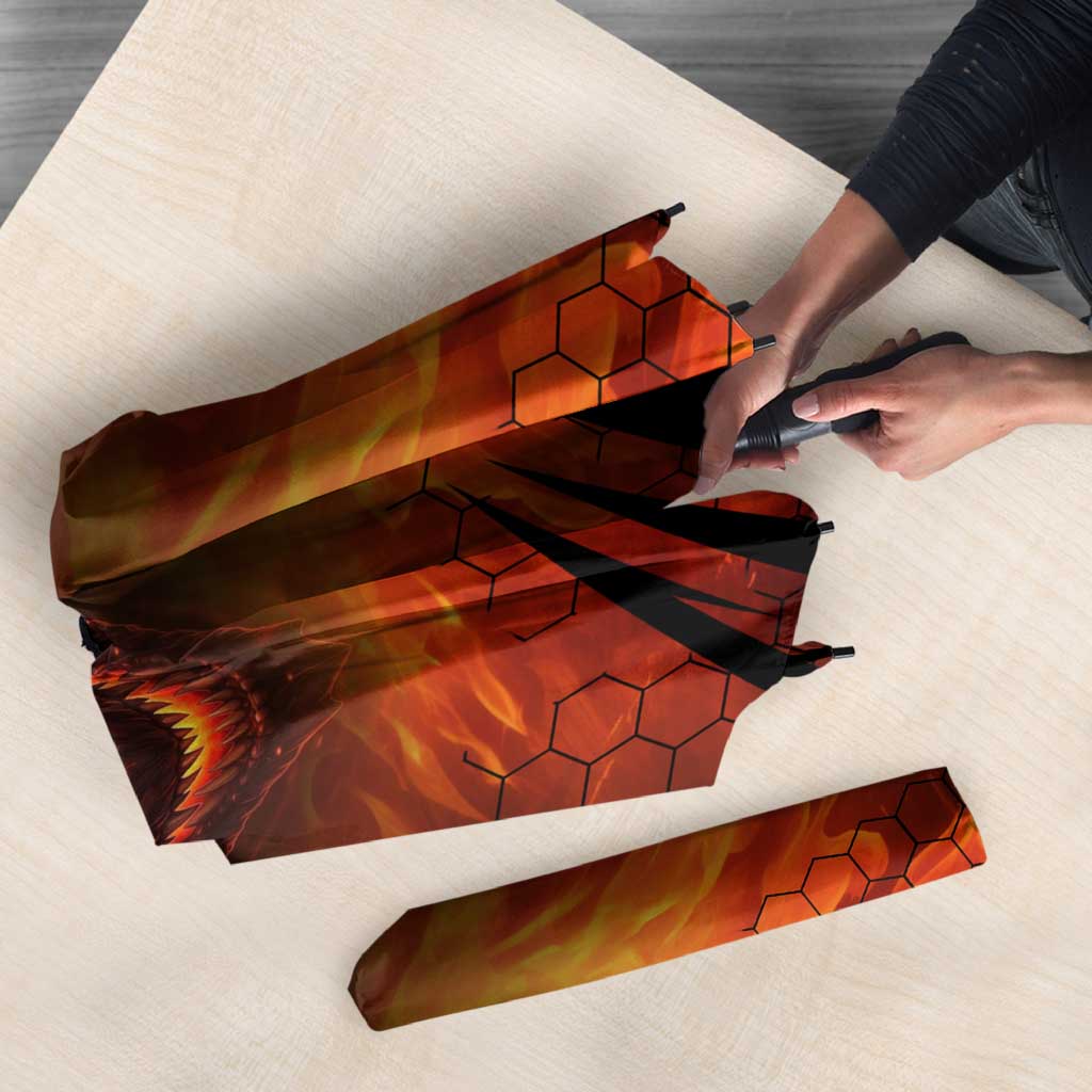 Custom Fiery Dragon Bowling Umbrella with Flaming Ball and Hexagon Flame Pattern - Wonder Print Shop