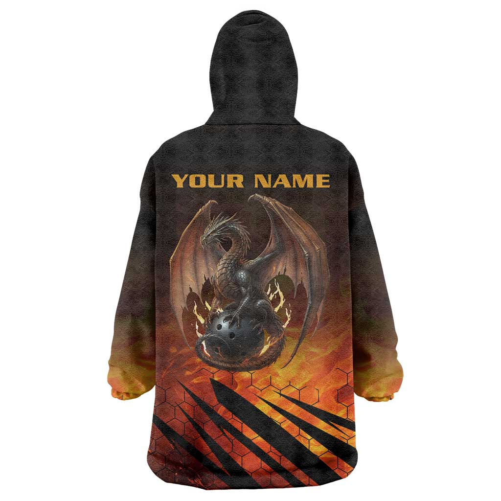 Custom Fiery Dragon Bowling Wearable Blanket Hoodie with Flaming Ball and Hexagon Flame Pattern - Wonder Print Shop