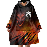 Custom Fiery Dragon Bowling Wearable Blanket Hoodie with Flaming Ball and Hexagon Flame Pattern - Wonder Print Shop