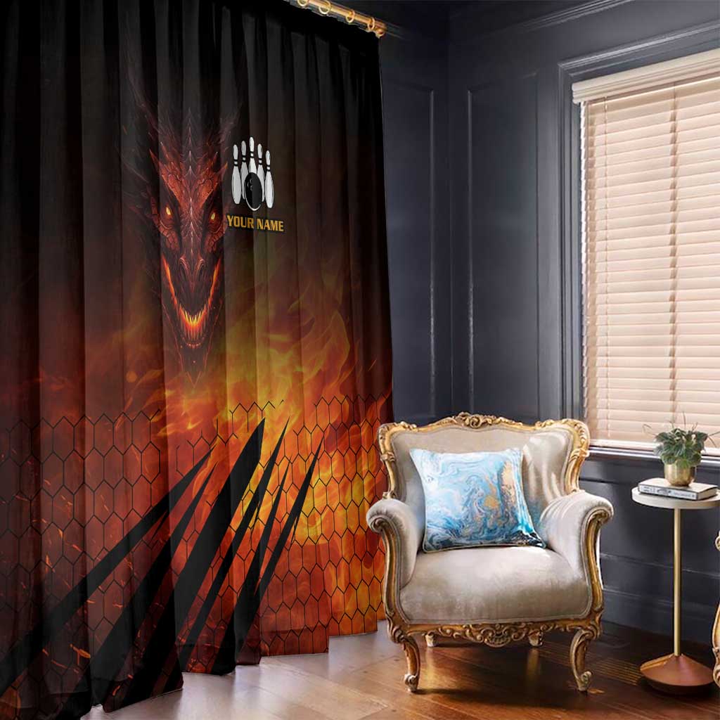Custom Fiery Dragon Bowling Window Curtain with Flaming Ball and Hexagon Flame Pattern - Wonder Print Shop
