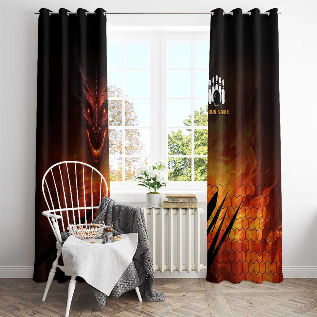 Custom Fiery Dragon Bowling Window Curtain with Flaming Ball and Hexagon Flame Pattern - Wonder Print Shop