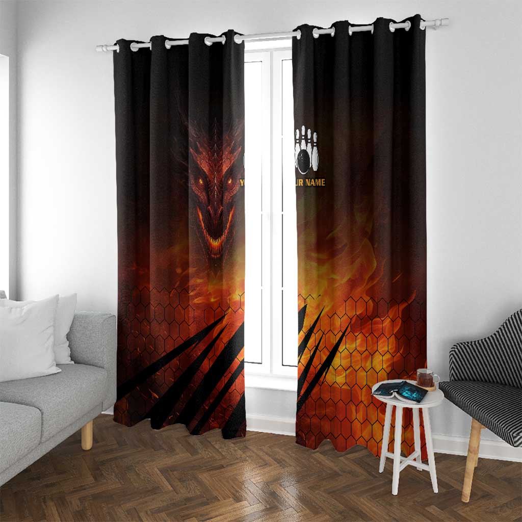 Custom Fiery Dragon Bowling Window Curtain with Flaming Ball and Hexagon Flame Pattern - Wonder Print Shop