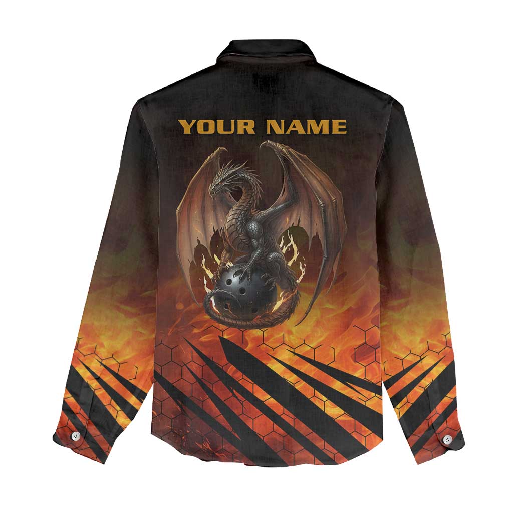 Custom Fiery Dragon Bowling Women Casual Shirt with Flaming Ball and Hexagon Flame Pattern - Wonder Print Shop