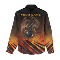 Custom Fiery Dragon Bowling Women Casual Shirt with Flaming Ball and Hexagon Flame Pattern - Wonder Print Shop