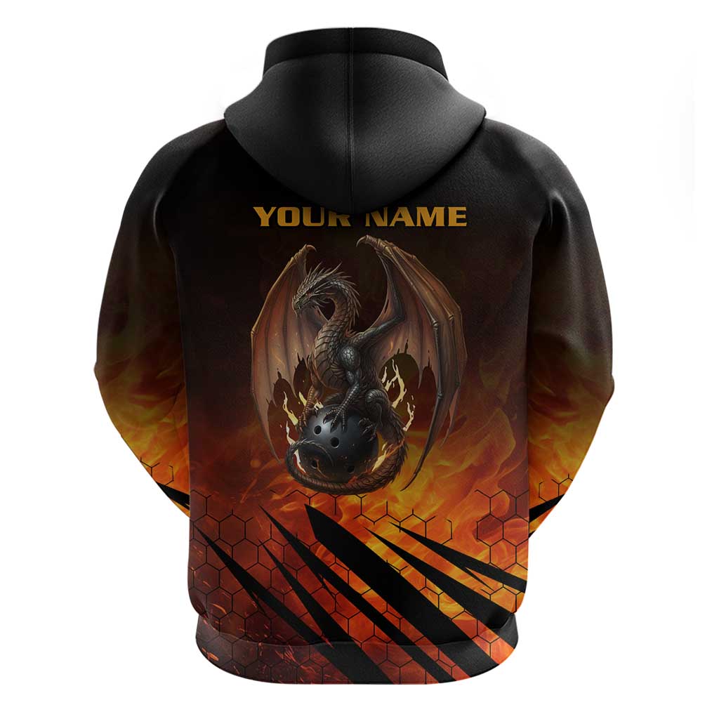 Custom Fiery Dragon Bowling Zip Hoodie with Flaming Ball and Hexagon Flame Pattern - Wonder Print Shop