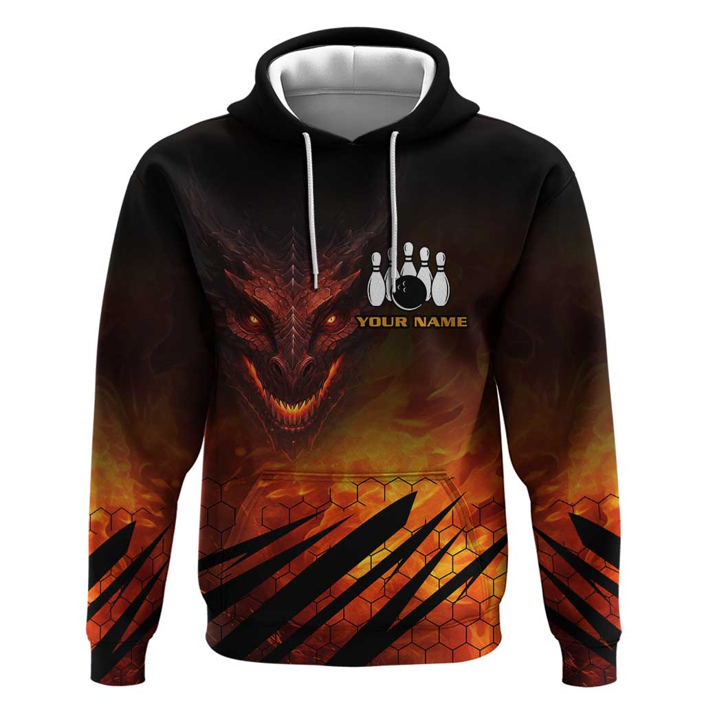 Custom Fiery Dragon Bowling Zip Hoodie with Flaming Ball and Hexagon Flame Pattern - Wonder Print Shop