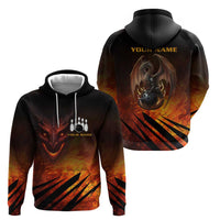 Custom Fiery Dragon Bowling Zip Hoodie with Flaming Ball and Hexagon Flame Pattern - Wonder Print Shop