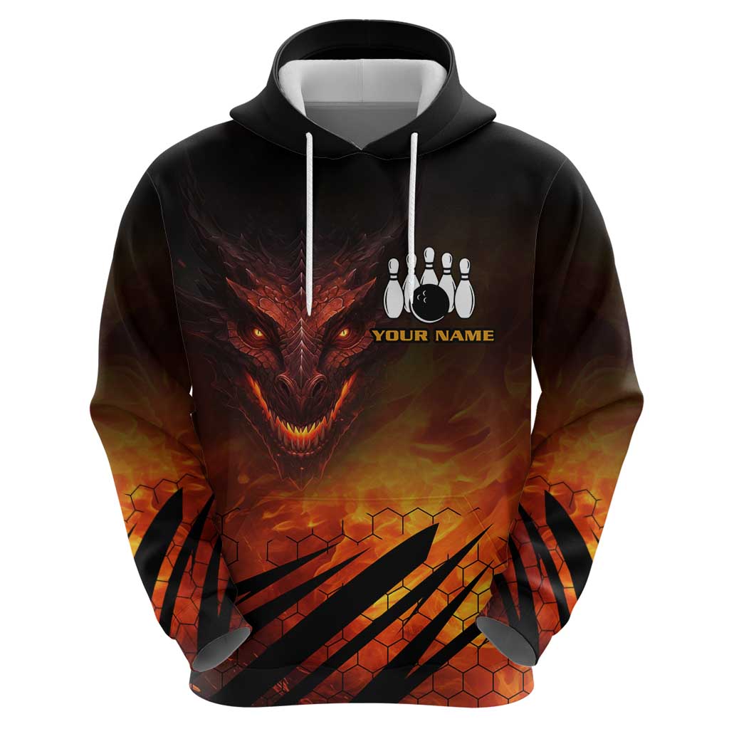 Custom Fiery Dragon Bowling Zip Hoodie with Flaming Ball and Hexagon Flame Pattern - Wonder Print Shop