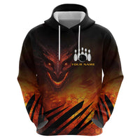 Custom Fiery Dragon Bowling Zip Hoodie with Flaming Ball and Hexagon Flame Pattern - Wonder Print Shop
