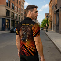 Custom Fiery Dragon Bowling Zipper Polo Shirt with Flaming Ball and Hexagon Flame Pattern - Wonder Print Shop