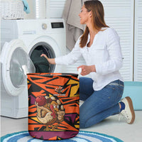Custom Turkey Bowling Laundry Basket with Cartoon Turkey Striker and Orange Geometric Pattern - Wonder Print Shop