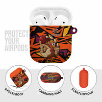 Custom Turkey Bowling AirPods Case with Cartoon Turkey Striker and Orange Geometric Pattern - Wonder Print Shop