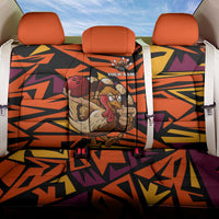 Custom Turkey Bowling Back Car Seat Cover with Cartoon Turkey Striker and Orange Geometric Pattern - Wonder Print Shop