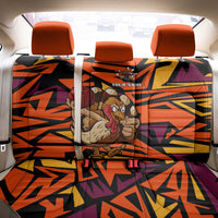 Custom Turkey Bowling Back Car Seat Cover with Cartoon Turkey Striker and Orange Geometric Pattern - Wonder Print Shop