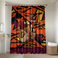 Custom Turkey Bowling Bathroom Set with Cartoon Turkey Striker and Orange Geometric Pattern - Wonder Print Shop