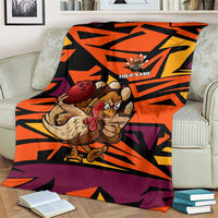 Custom Turkey Bowling Blanket with Cartoon Turkey Striker and Orange Geometric Pattern - Wonder Print Shop