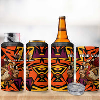 Custom Turkey Bowling 4 in 1 Can Cooler Tumbler with Cartoon Turkey Striker and Orange Geometric Pattern - Wonder Print Shop