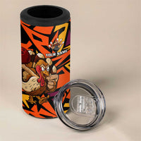 Custom Turkey Bowling 4 in 1 Can Cooler Tumbler with Cartoon Turkey Striker and Orange Geometric Pattern - Wonder Print Shop