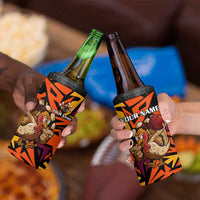 Custom Turkey Bowling 4 in 1 Can Cooler Tumbler with Cartoon Turkey Striker and Orange Geometric Pattern - Wonder Print Shop