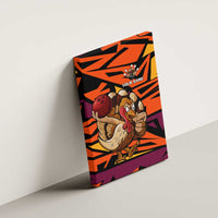 Custom Turkey Bowling Canvas Wall Art with Cartoon Turkey Striker and Orange Geometric Pattern - Wonder Print Shop