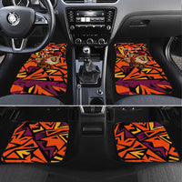 Custom Turkey Bowling Car Mats with Cartoon Turkey Striker and Orange Geometric Pattern - Wonder Print Shop