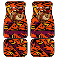 Custom Turkey Bowling Car Mats with Cartoon Turkey Striker and Orange Geometric Pattern - Wonder Print Shop