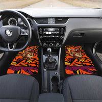 Custom Turkey Bowling Car Mats with Cartoon Turkey Striker and Orange Geometric Pattern - Wonder Print Shop