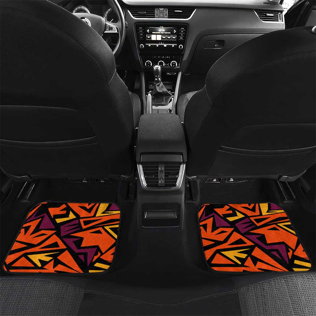 Custom Turkey Bowling Car Mats with Cartoon Turkey Striker and Orange Geometric Pattern - Wonder Print Shop