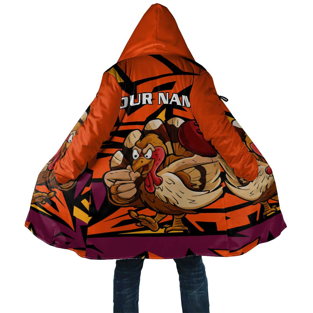Custom Turkey Bowling Cloak with Cartoon Turkey Striker and Orange Geometric Pattern - Wonder Print Shop