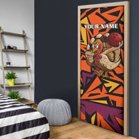 Custom Turkey Bowling Door Cover with Cartoon Turkey Striker and Orange Geometric Pattern - Wonder Print Shop