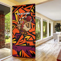 Custom Turkey Bowling Door Cover with Cartoon Turkey Striker and Orange Geometric Pattern - Wonder Print Shop