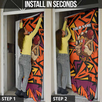 Custom Turkey Bowling Door Cover with Cartoon Turkey Striker and Orange Geometric Pattern - Wonder Print Shop