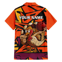 Custom Turkey Bowling Family Matching Mermaid Dress and Hawaiian Shirt with Cartoon Turkey Striker and Orange Geometric Pattern - Wonder Print Shop