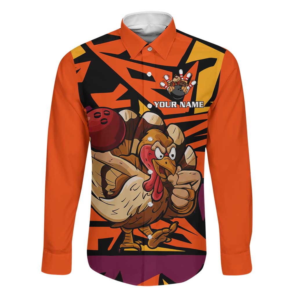 Custom Turkey Bowling Family Matching Mermaid Dress and Hawaiian Shirt with Cartoon Turkey Striker and Orange Geometric Pattern - Wonder Print Shop