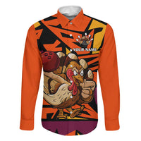 Custom Turkey Bowling Family Matching Mermaid Dress and Hawaiian Shirt with Cartoon Turkey Striker and Orange Geometric Pattern - Wonder Print Shop
