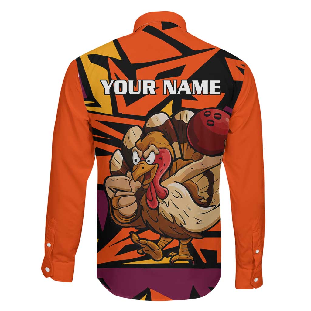 Custom Turkey Bowling Family Matching Mermaid Dress and Hawaiian Shirt with Cartoon Turkey Striker and Orange Geometric Pattern - Wonder Print Shop