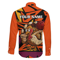Custom Turkey Bowling Family Matching Mermaid Dress and Hawaiian Shirt with Cartoon Turkey Striker and Orange Geometric Pattern - Wonder Print Shop