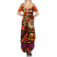 Custom Turkey Bowling Family Matching Summer Maxi Dress and Hawaiian Shirt with Cartoon Turkey Striker and Orange Geometric Pattern - Wonder Print Shop