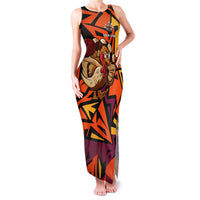 Custom Turkey Bowling Family Matching Tank Maxi Dress and Hawaiian Shirt with Cartoon Turkey Striker and Orange Geometric Pattern - Wonder Print Shop