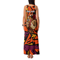 Custom Turkey Bowling Family Matching Tank Maxi Dress and Hawaiian Shirt with Cartoon Turkey Striker and Orange Geometric Pattern - Wonder Print Shop