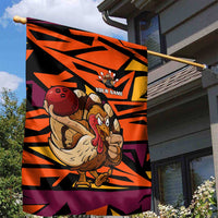 Custom Turkey Bowling Garden Flag with Cartoon Turkey Striker and Orange Geometric Pattern - Wonder Print Shop