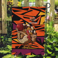 Custom Turkey Bowling Garden Flag with Cartoon Turkey Striker and Orange Geometric Pattern - Wonder Print Shop