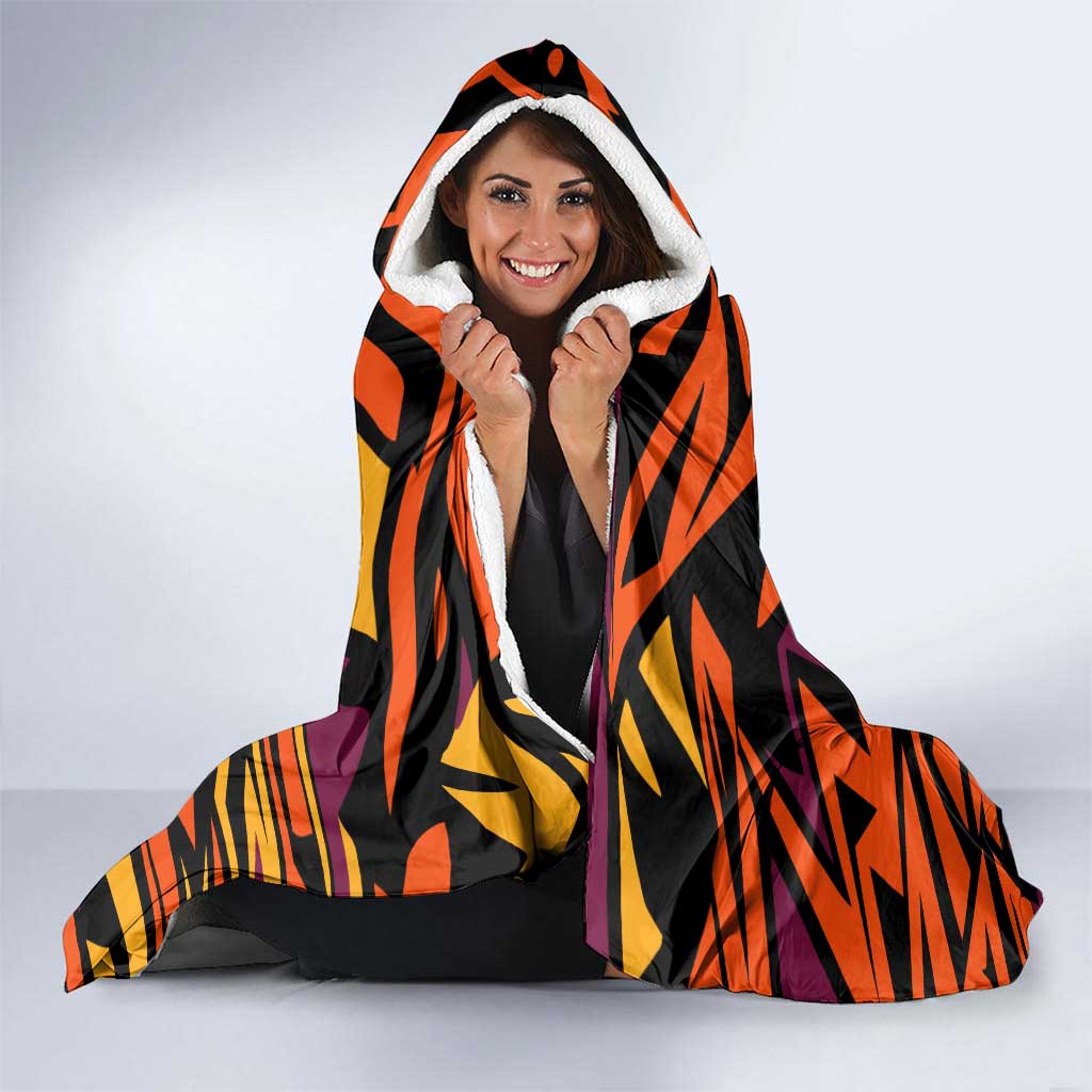 Custom Turkey Bowling Hooded Blanket with Cartoon Turkey Striker and Orange Geometric Pattern - Wonder Print Shop